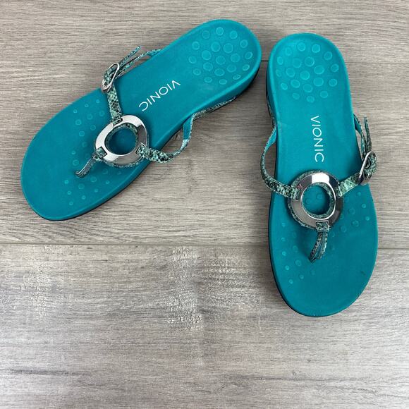 Vionic Teal Blue Snakeskin Karina Sandal Sz.9 - Picture 1 of 10